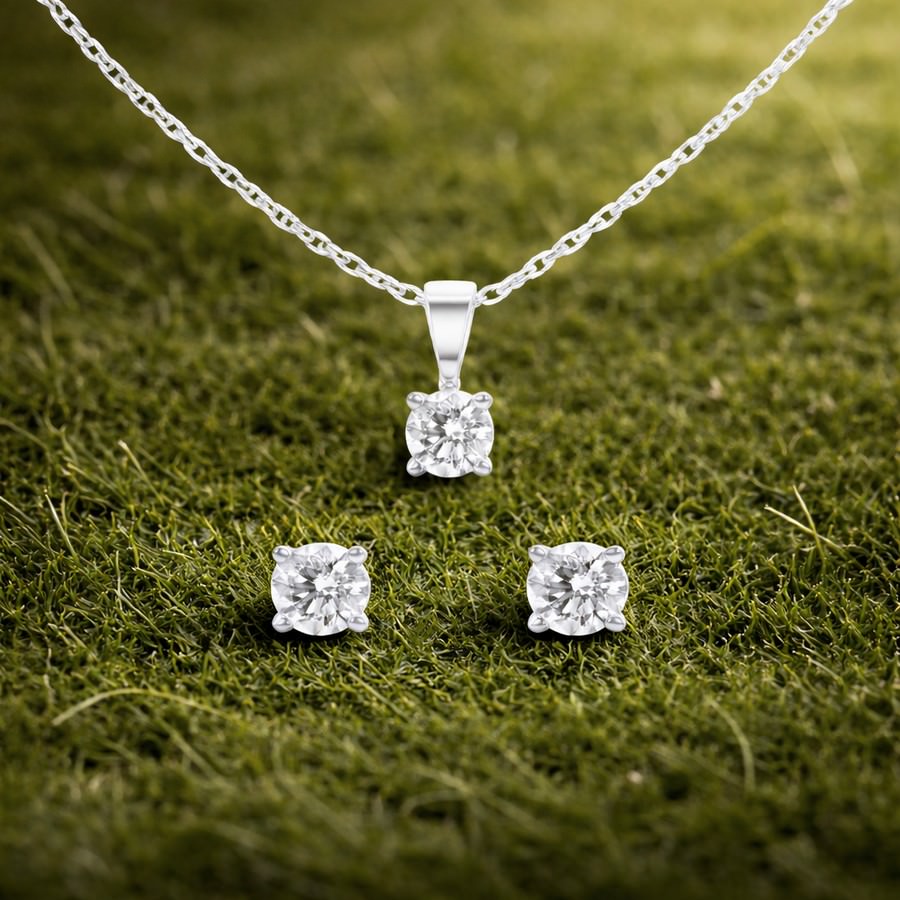 Petite Round Duo – 0.25 CTW Lab Diamond Matching Stud Earrings & Pendant (F-G SI)