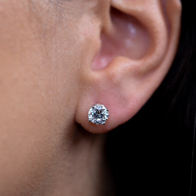 1 Ct. Lab-Created Diamond Screw Back Stud Earrings – 14k White Gold, Round G-H SI1, Made In USA