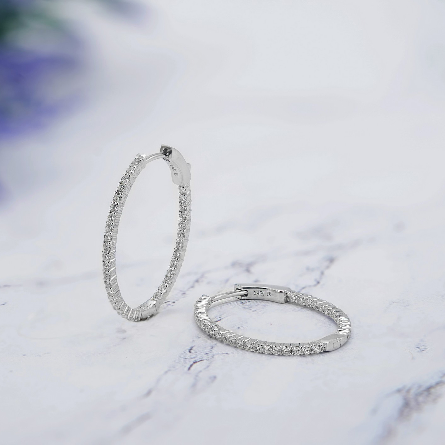 14K White Gold Lab-Created Diamond Medium Oval Hoop Earrings (1.10