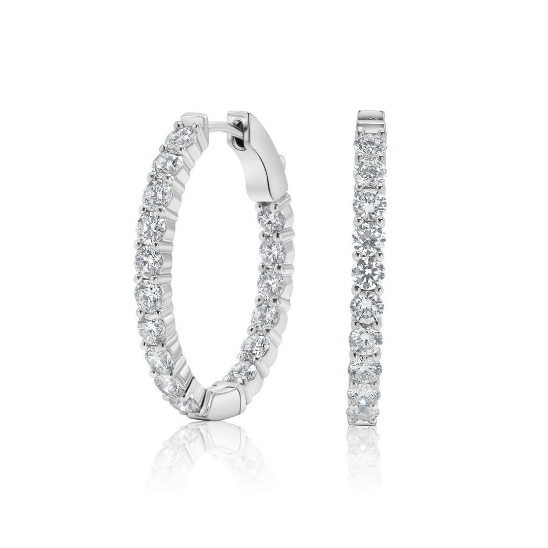 14K White Gold Lab-Created Diamond Small Oval Hoop Earrings (3 CTW F-G SI)