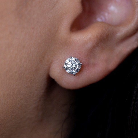 14K White Gold Lab-Created Diamond 4-Prong Screwback Stud Earrings (1. ...