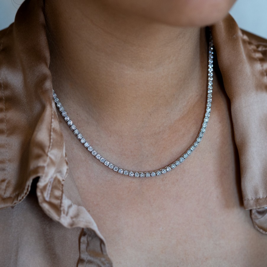 Half Diamond Half Gemstones Adjustable Tennis Necklace – Talia's J.