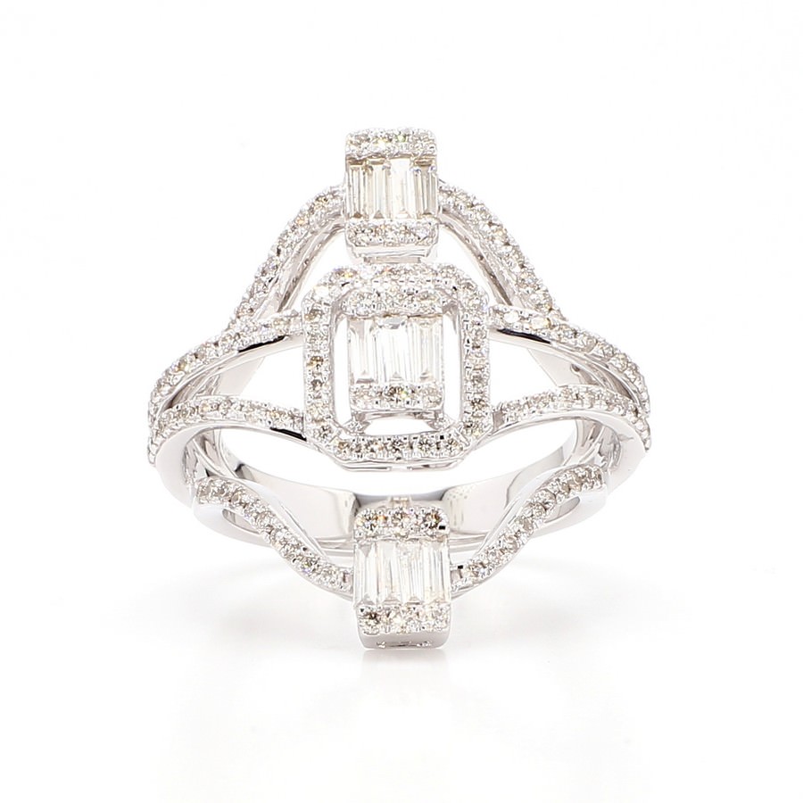 14K Gold Baguette Cluster Bypass Ring