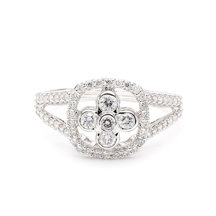 14K Gold Floral Halo Statement Ring