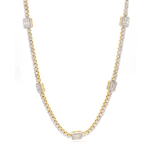 14K Gold Baguette Station Tennis Chain