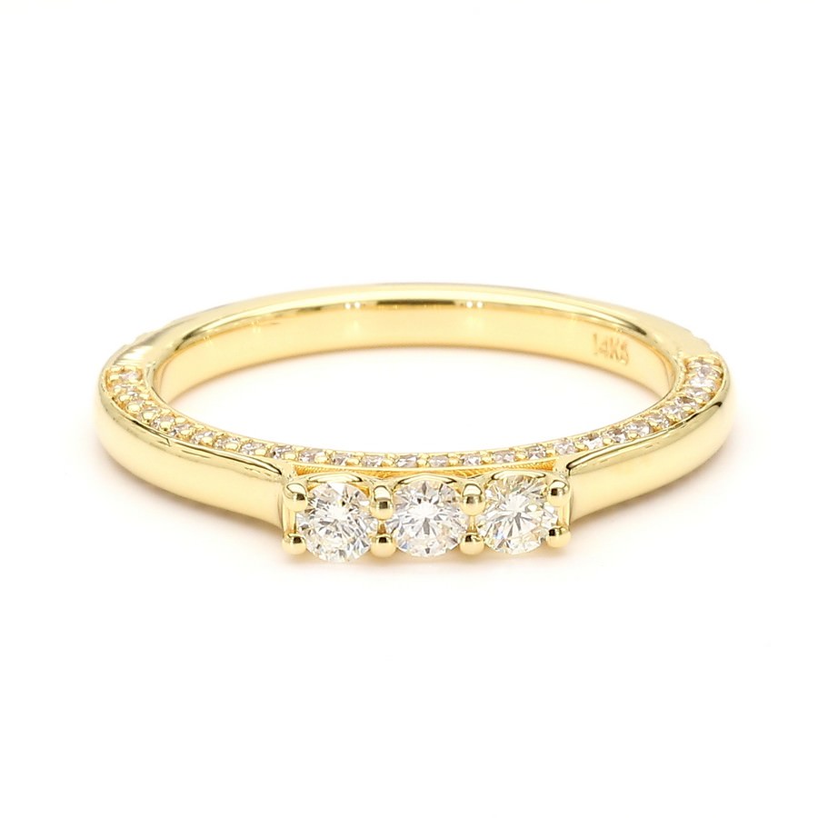 14K Gold Three-Stone Side-Pave Band